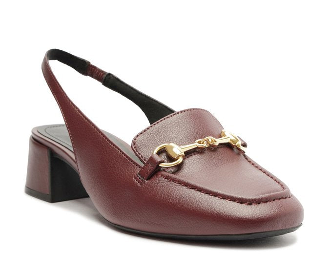 Mocassim Slingback Salto Bloco Bridão Roxo Amora