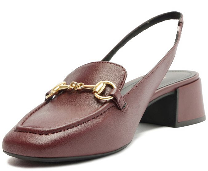 Mocassim Slingback Salto Bloco Bridão Roxo Amora