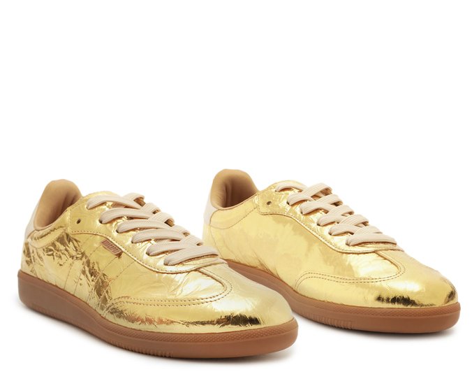 Tênis De Amarrar Dourado Ouro Metal