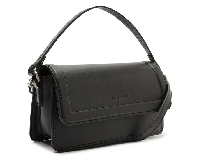 Bolsa Crossbody Média Preta Costura Ornamental