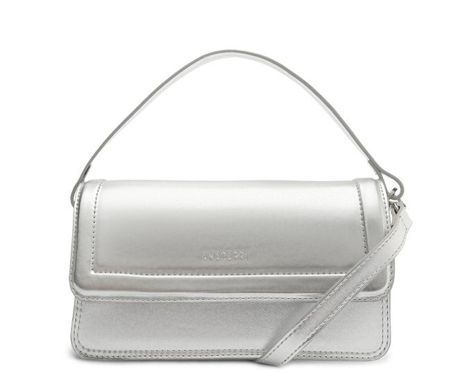 Bolsa Crossbody Média Prata Costura Ornamental