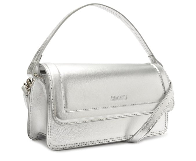 Bolsa Crossbody Média Prata Costura Ornamental