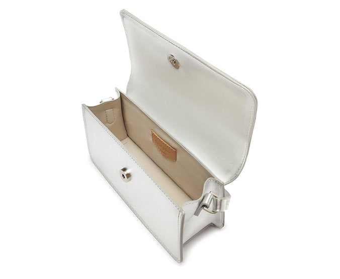 Bolsa Crossbody Média Prata Costura Ornamental