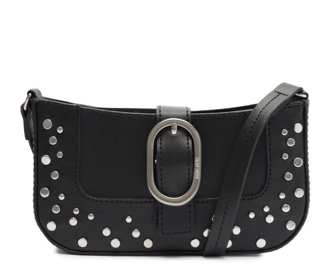 Bolsa Crossbody Preta Média Fivela Tachas
