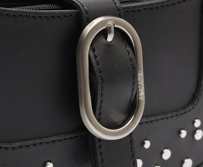 Bolsa Crossbody Preta Média Fivela Tachas