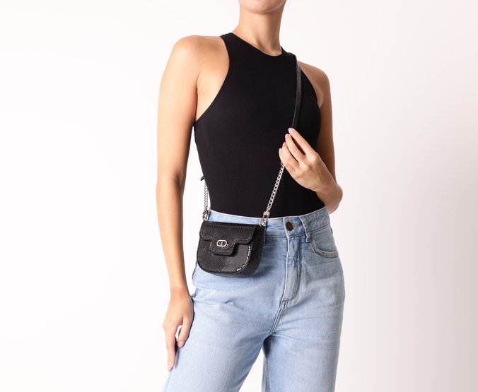 Bolsa Tiracolo Pochete Preta Pequena Snake