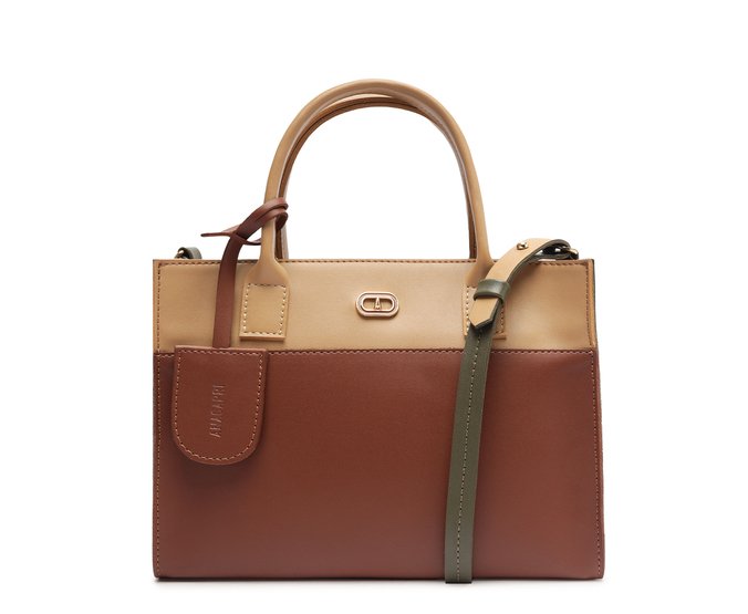 Bolsa Tote Média Costura Ornamental Bege E Verde