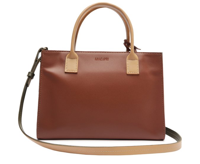 Bolsa Tote Média Costura Ornamental Bege E Verde