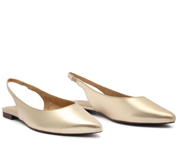 Sapatilha Dourada Slingback Bico Fino