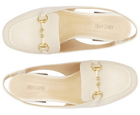 Mocassim Slingback Salto Bloco Bridão Branco