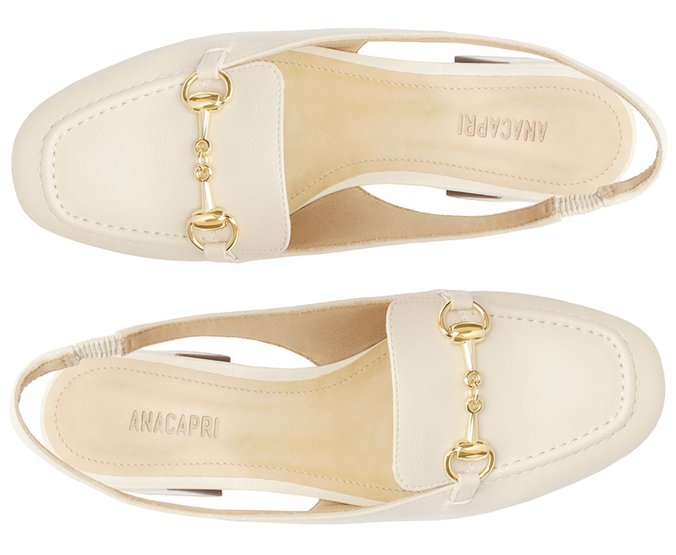 Mocassim Slingback Salto Bloco Bridão Branco