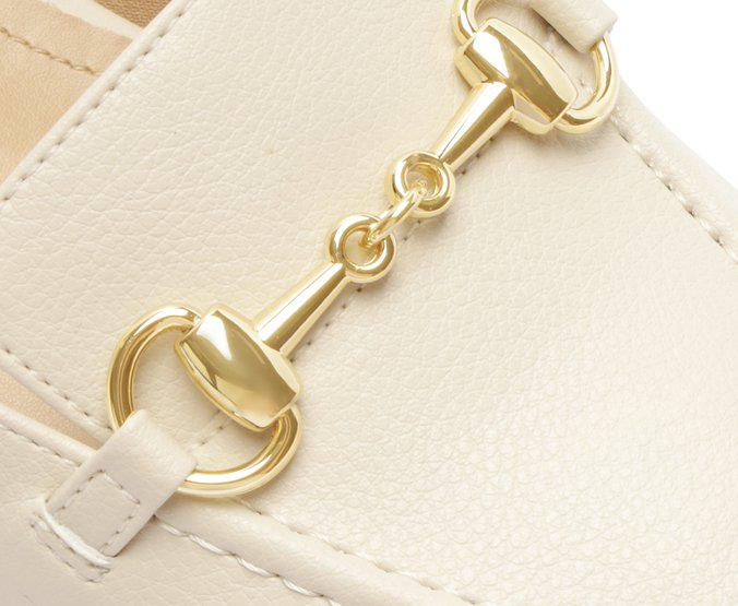Mocassim Slingback Salto Bloco Bridão Branco