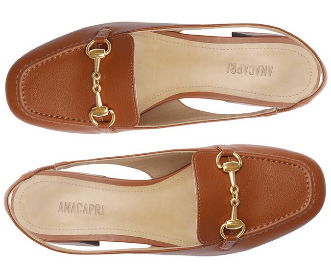 Mocassim Slingback Salto Bloco Bridão Marrom