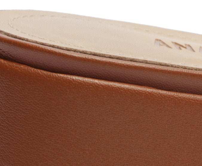 Mocassim Slingback Salto Bloco Bridão Marrom