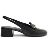 Mocassim Slingback Salto Bloco Bridão Preto