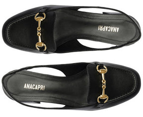 Mocassim Slingback Salto Bloco Bridão Preto
