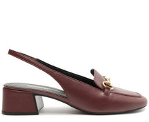 Mocassim Slingback Salto Bloco Bridão Roxo Amora