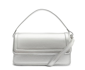 Bolsa Crossbody Média Prata Costura Ornamental