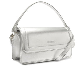 Bolsa Crossbody Média Prata Costura Ornamental