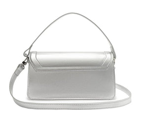 Bolsa Crossbody Média Prata Costura Ornamental