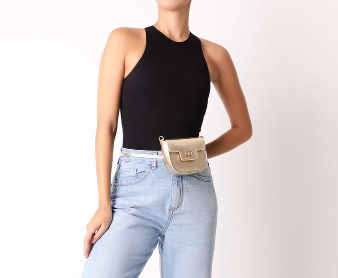 Bolsa Tiracolo Pochete Dourada Pequena Snake