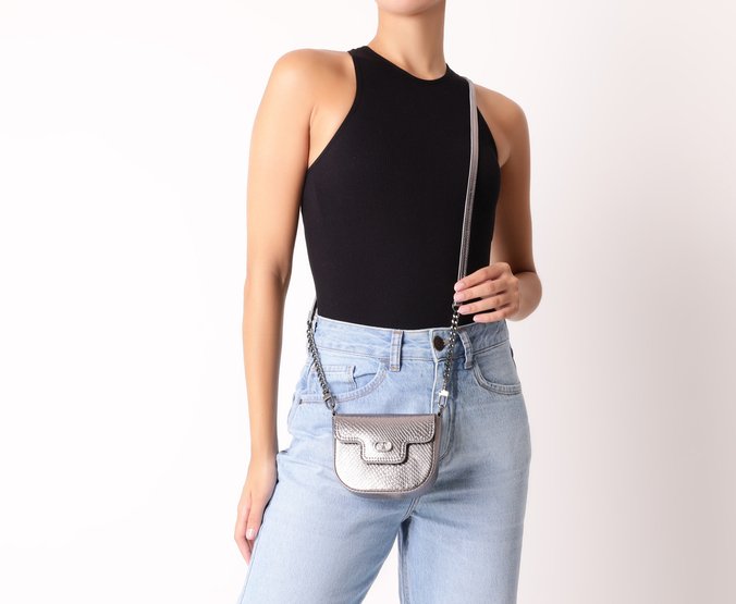 Bolsa Tiracolo Pochete Prata Pequena Snake